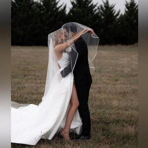 Satin Trim Cathedral Long Wedding Veil with Comb